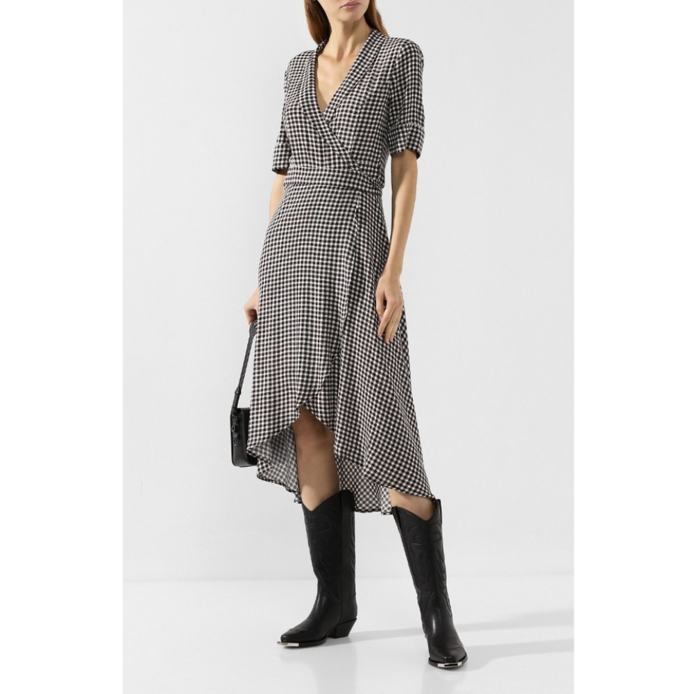 NWT Ganni Gingham Printed Wrap Dress